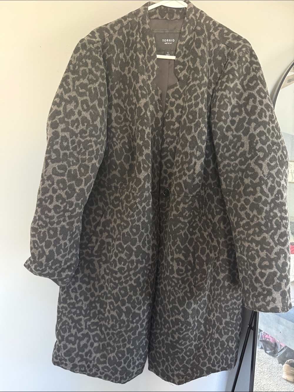 torrid Gray Leopard-Print Pea Coat
